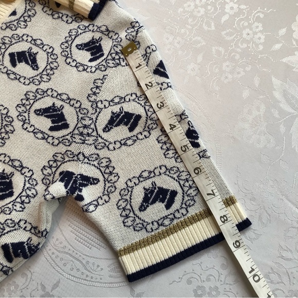 Gucci Equestrian Jacquard Polo Short Sleeves Sweater Cream/Navy Women's Size XS - Picture 12 of 16